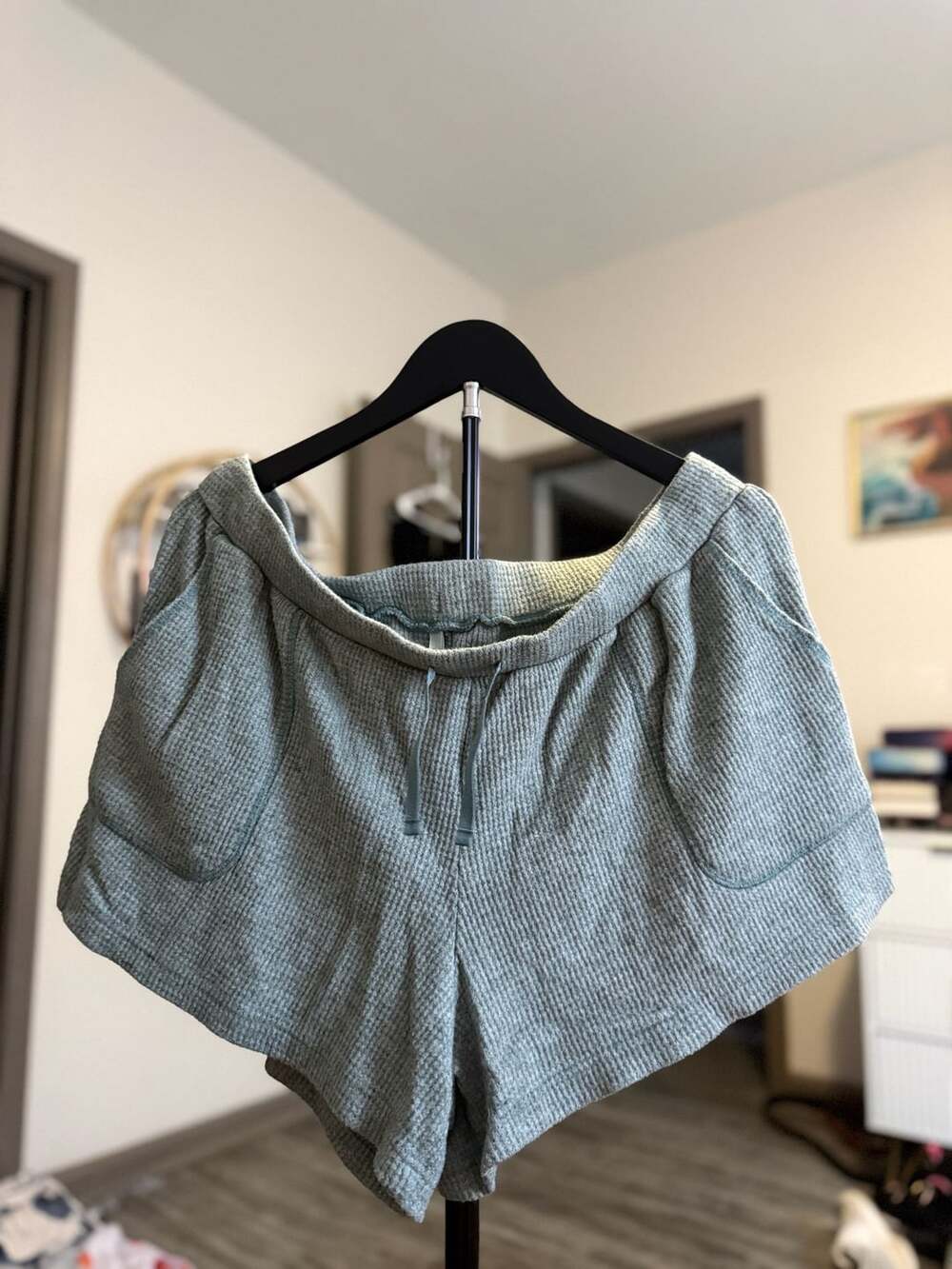 Soma Waffle Knit Lounge Shorts Size XL Sage Green Drawstring Pockets